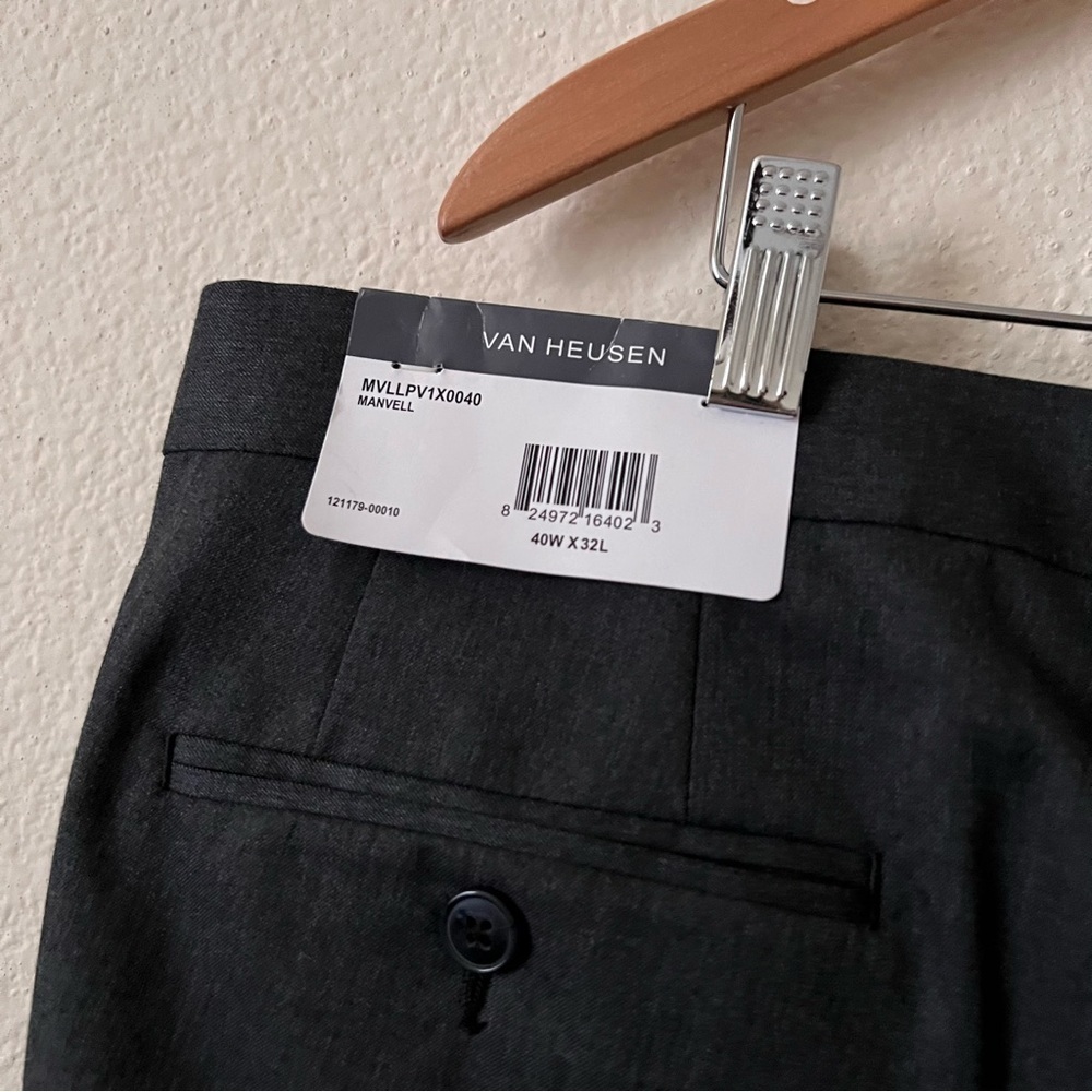 Van Heusen 40 x 32 Dark Gray Manvell Suit Separates Regular Fit Dress Pants - Picture 9 of 10
